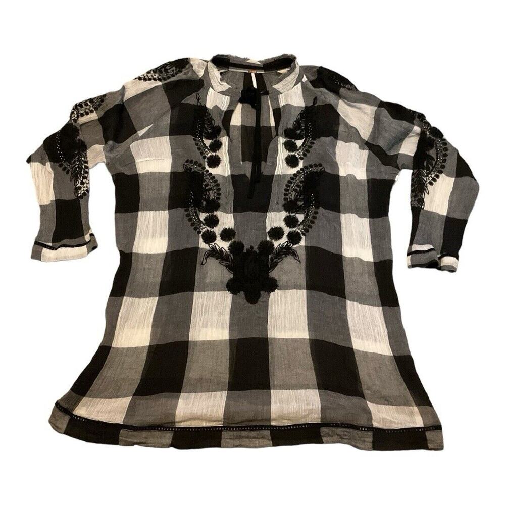 Free People Black and White Plaid Blouse - Picture 2 of 5